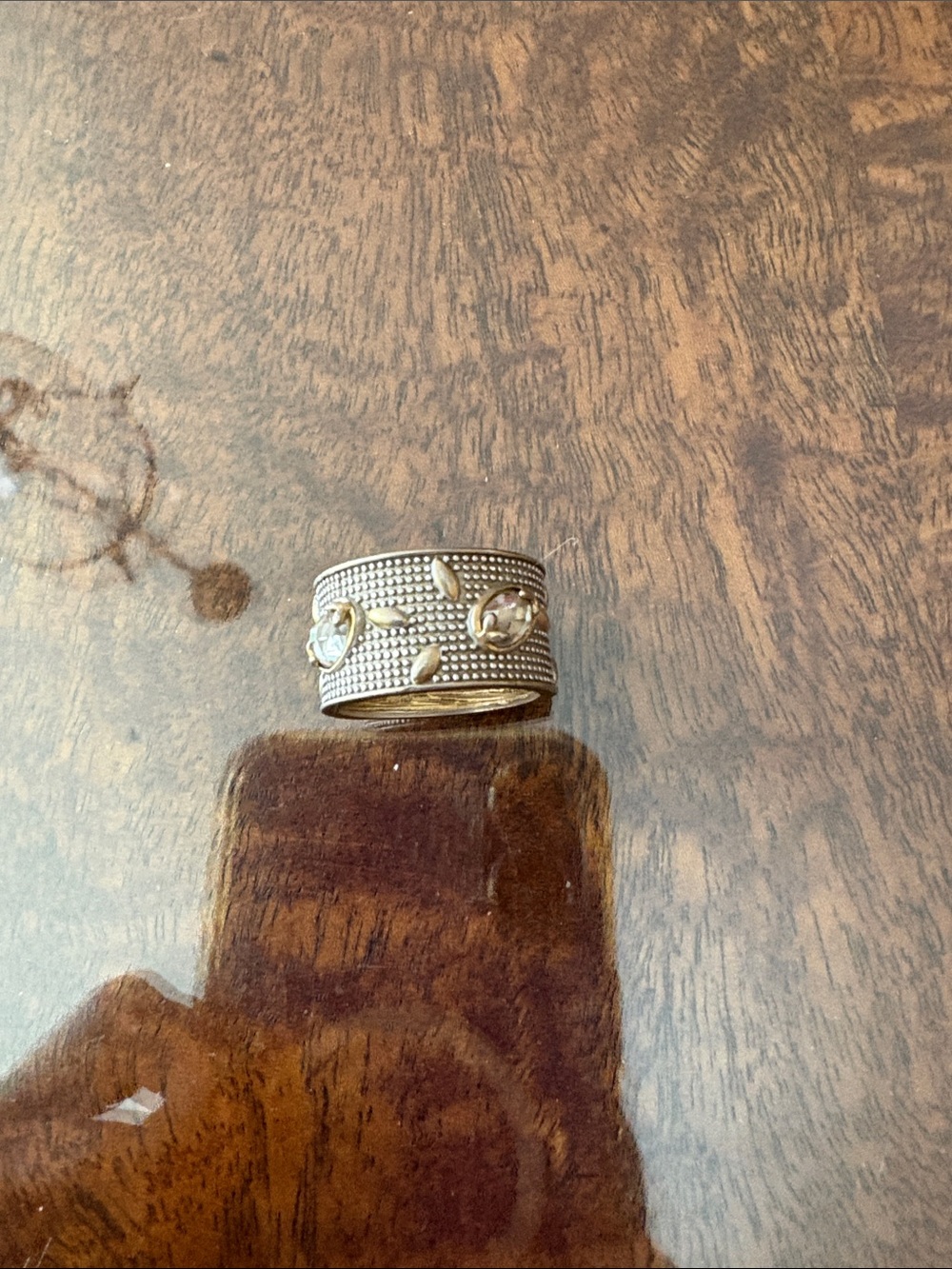 Frieda Rothman silver and gold Tone Textured Wide Band Ring with Leaf Accents